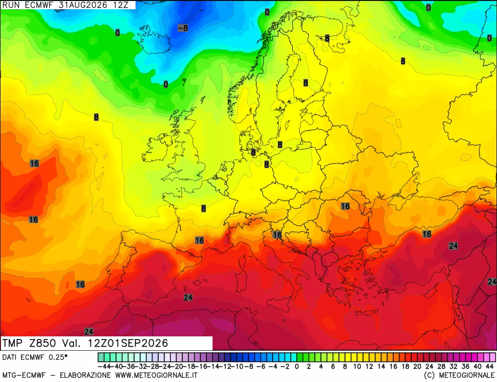 mappa Temperatura a 850 hPa