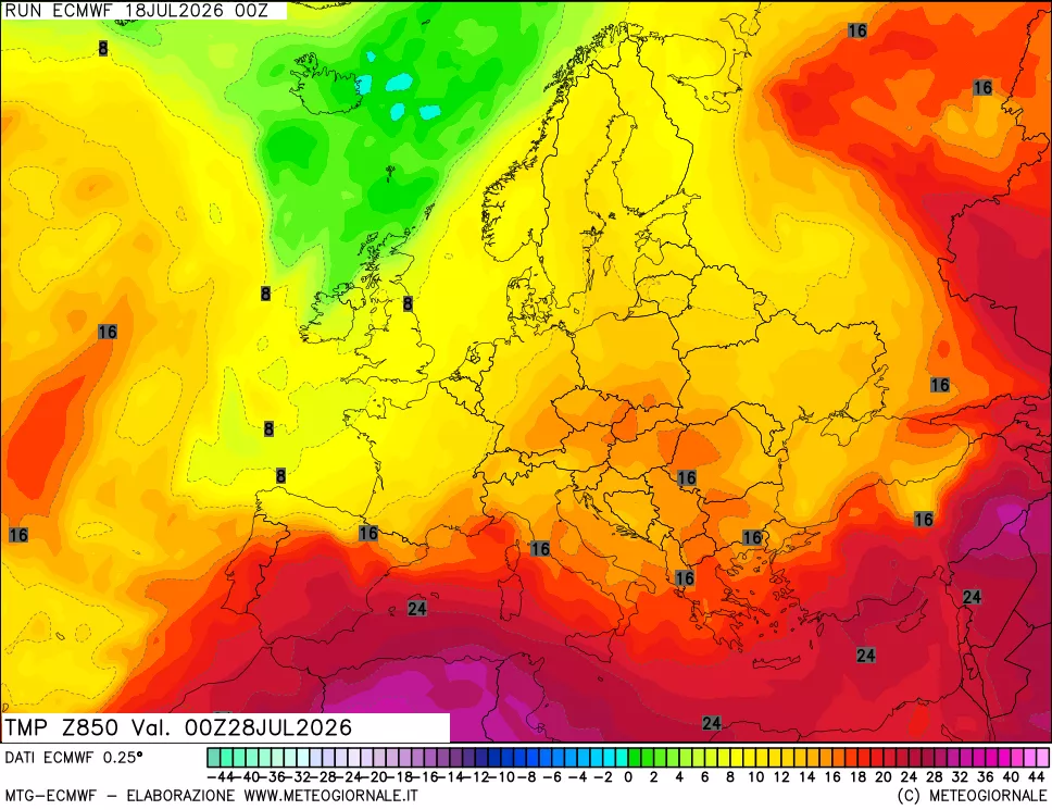 mappa Temperatura a 850 hPa