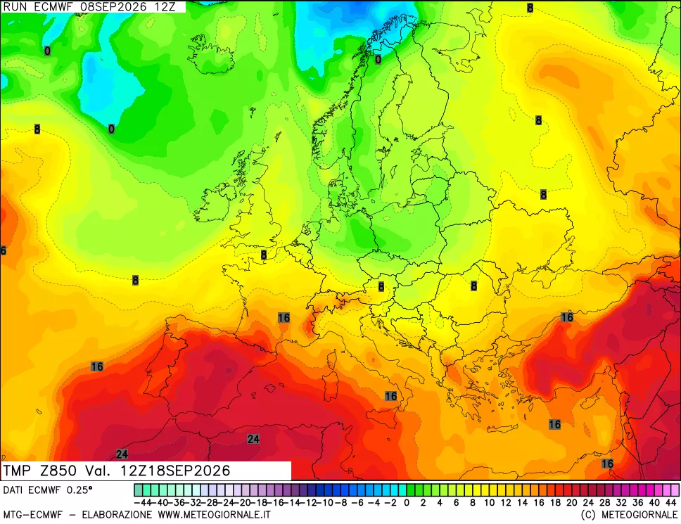 mappa Temperatura a 850 hPa