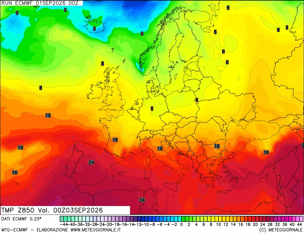 mappa Temperatura a 850 hPa