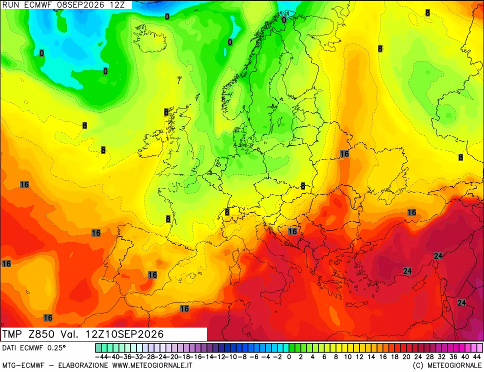 mappa Temperatura a 850 hPa