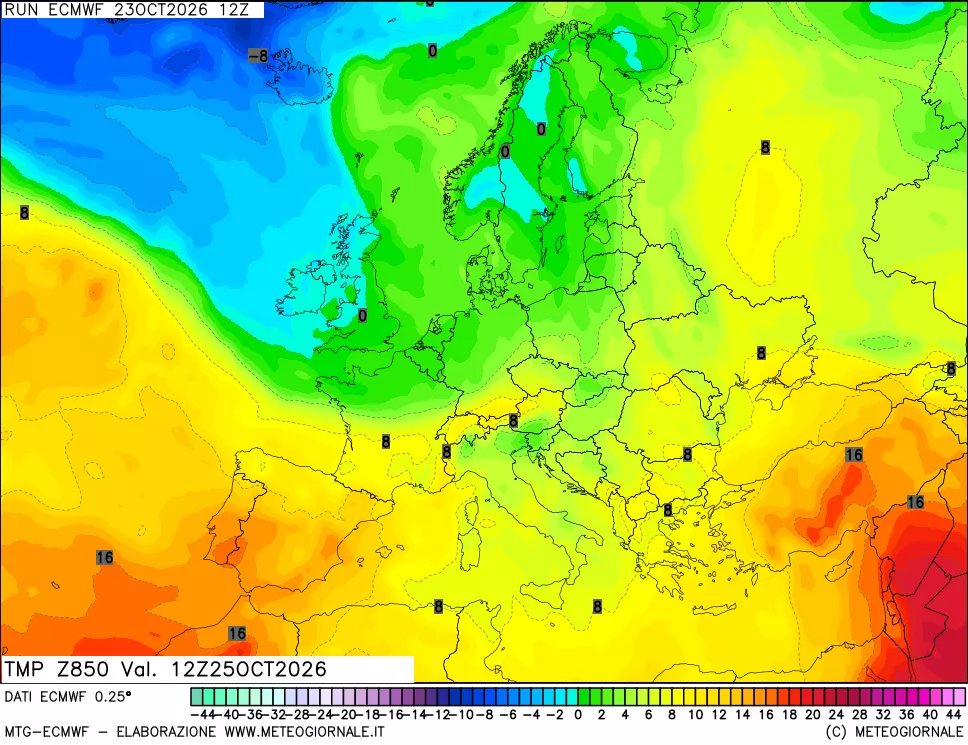 mappa Temperatura a 850 hPa