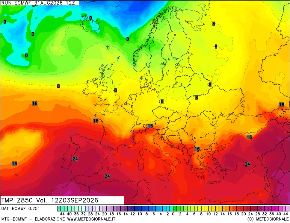 mappa Temperatura a 850 hPa