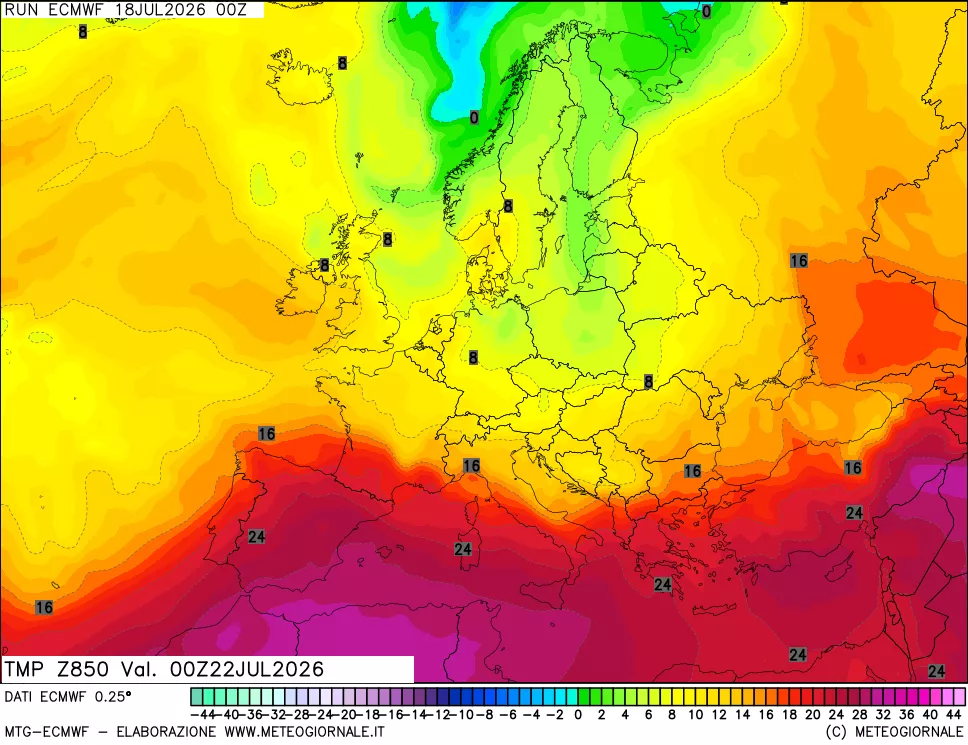 mappa Temperatura a 850 hPa