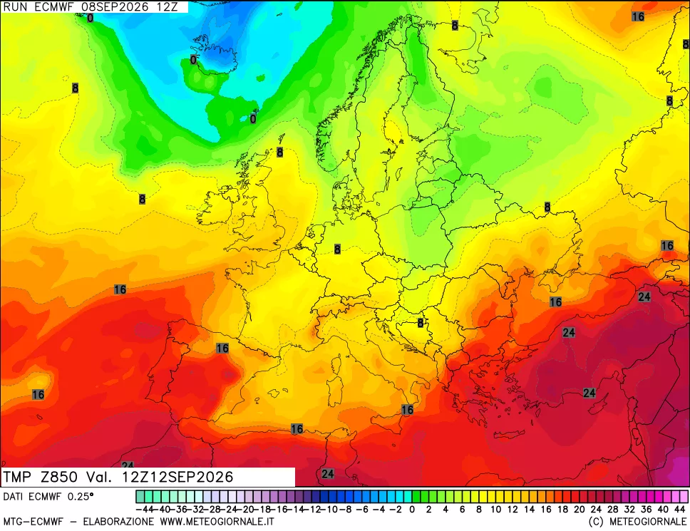 mappa Temperatura a 850 hPa