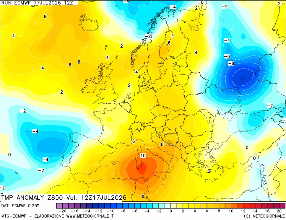 mappa 850 hPa Temp Anomaly vs Cli.No 1981-2010