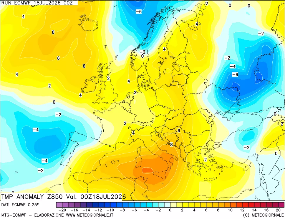 mappa 850 hPa Temp Anomaly vs Cli.No 1981-2010