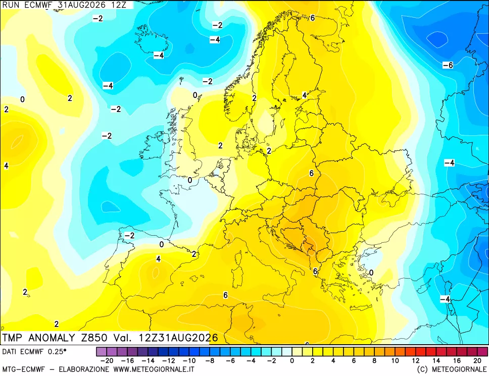 mappa 850 hPa Temp Anomaly vs Cli.No 1981-2010
