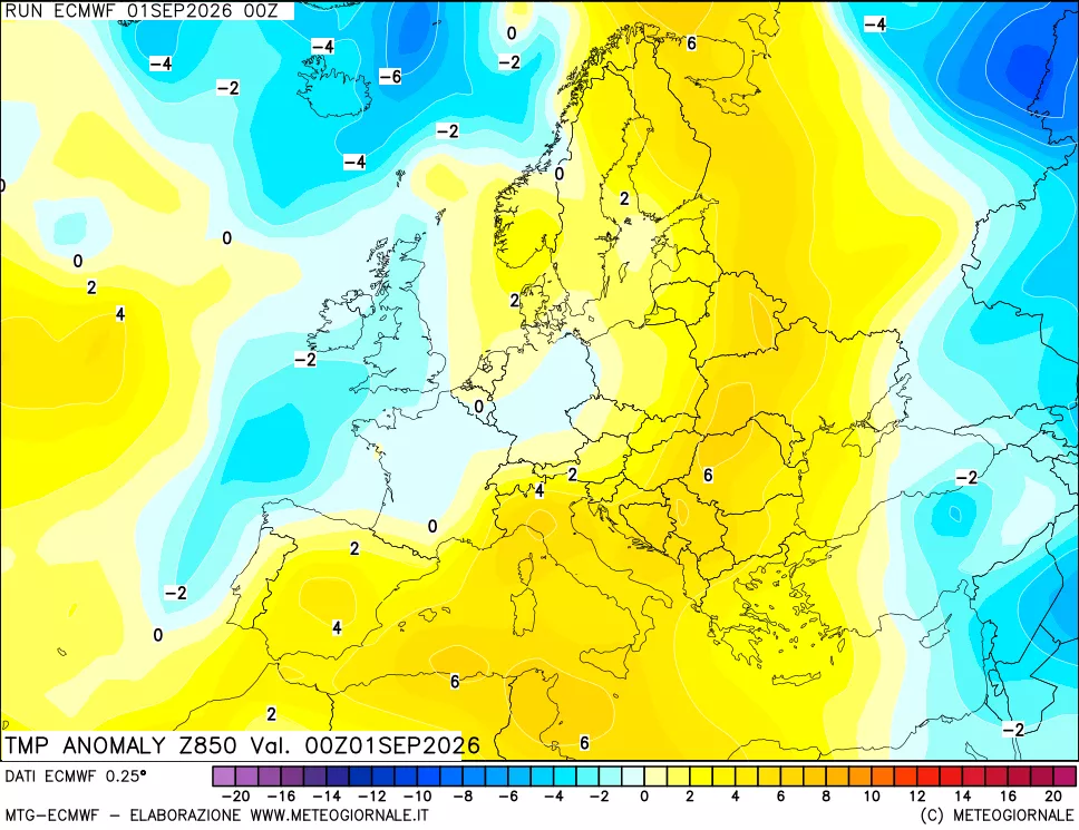 mappa 850 hPa Temp Anomaly vs Cli.No 1981-2010