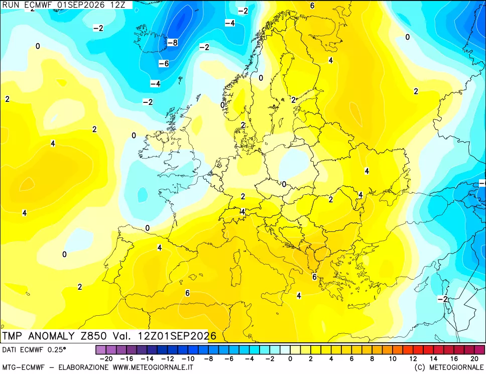mappa 850 hPa Temp Anomaly vs Cli.No 1981-2010