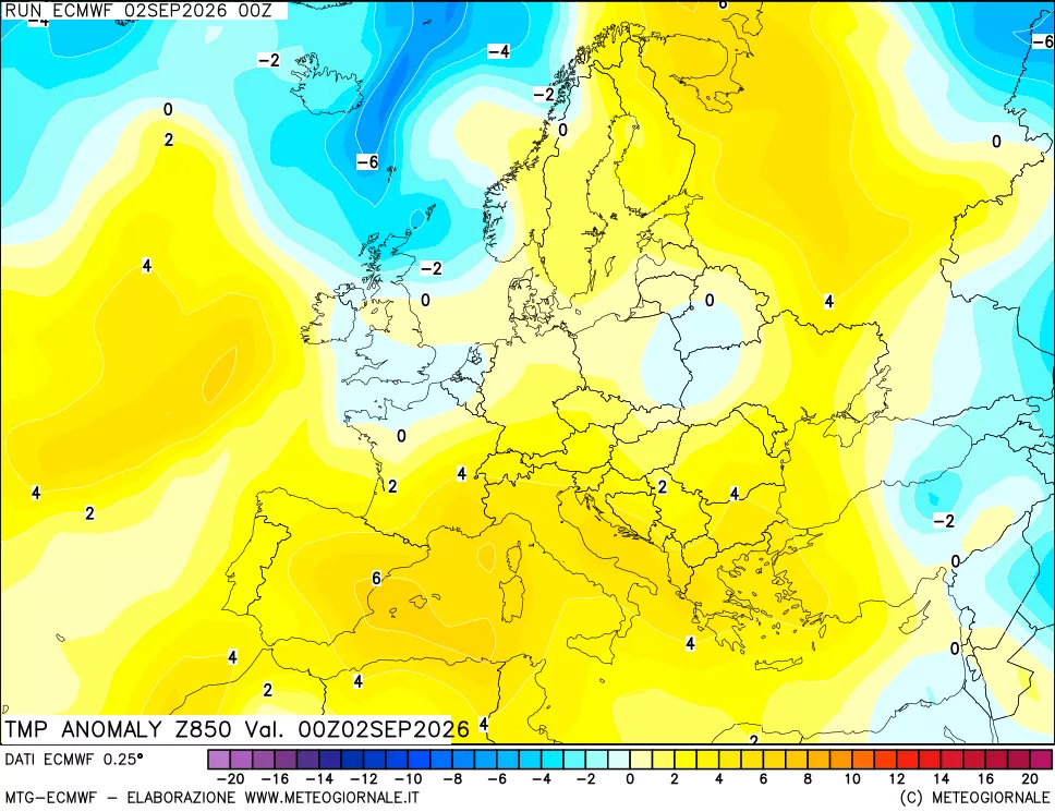mappa 850 hPa Temp Anomaly vs Cli.No 1981-2010