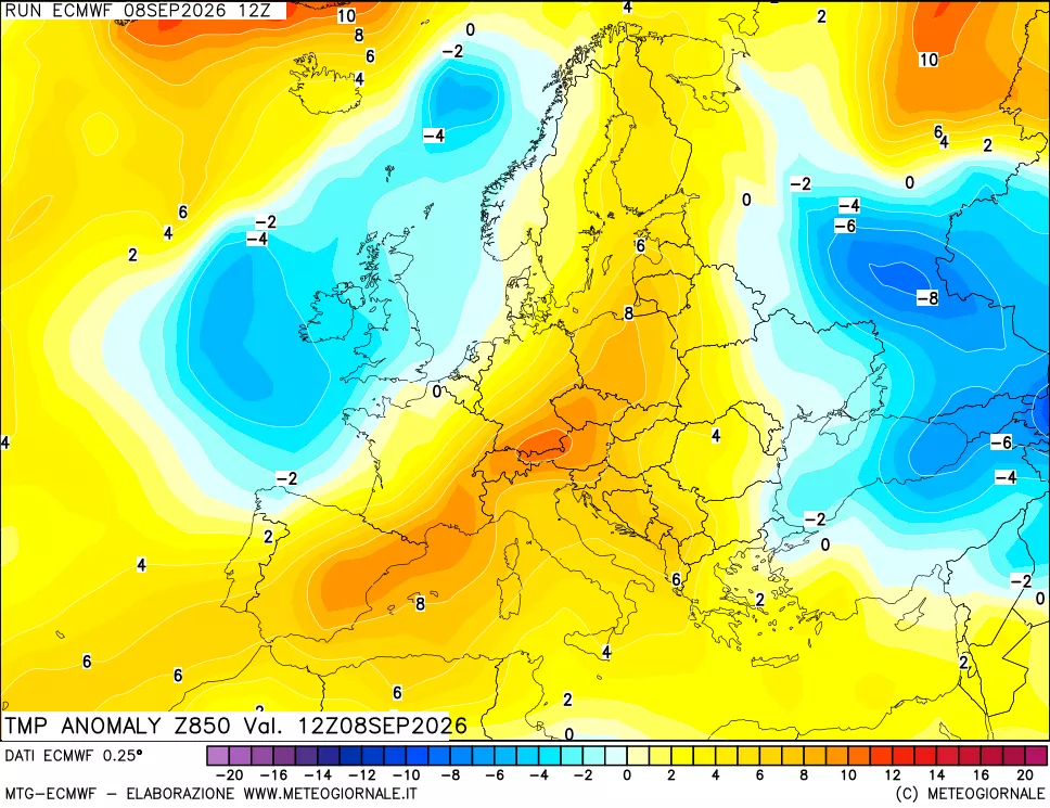 mappa 850 hPa Temp Anomaly vs Cli.No 1981-2010