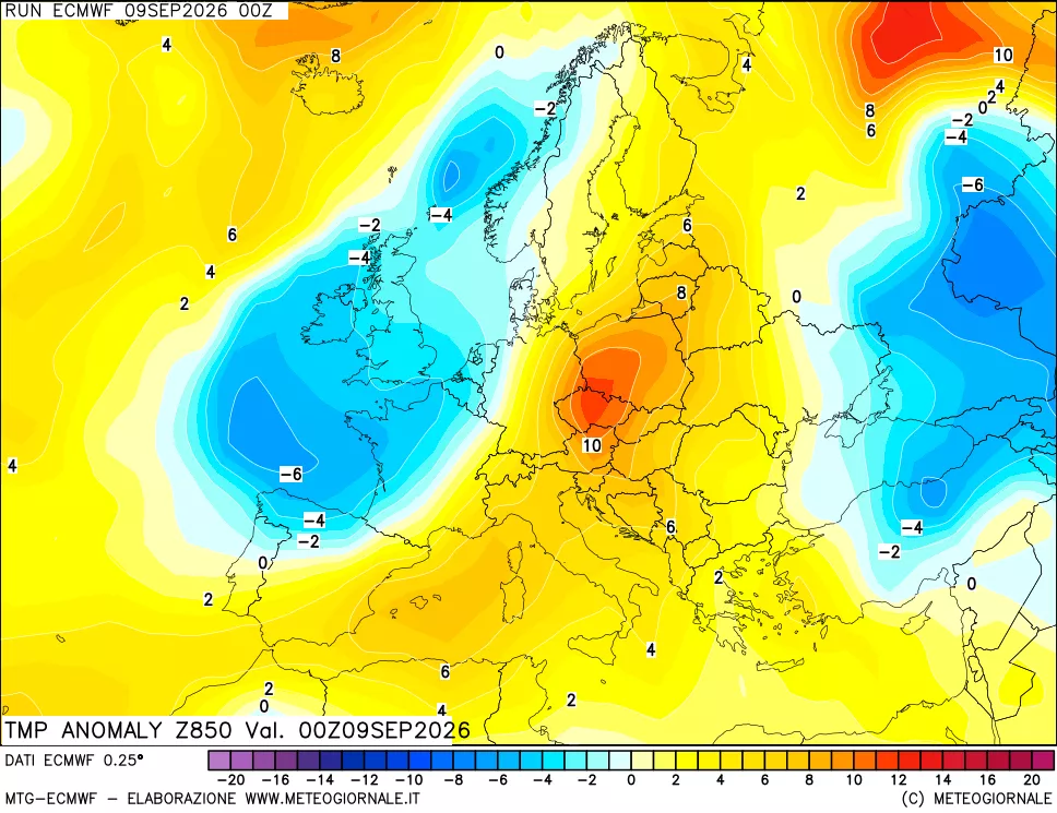 mappa 850 hPa Temp Anomaly vs Cli.No 1981-2010