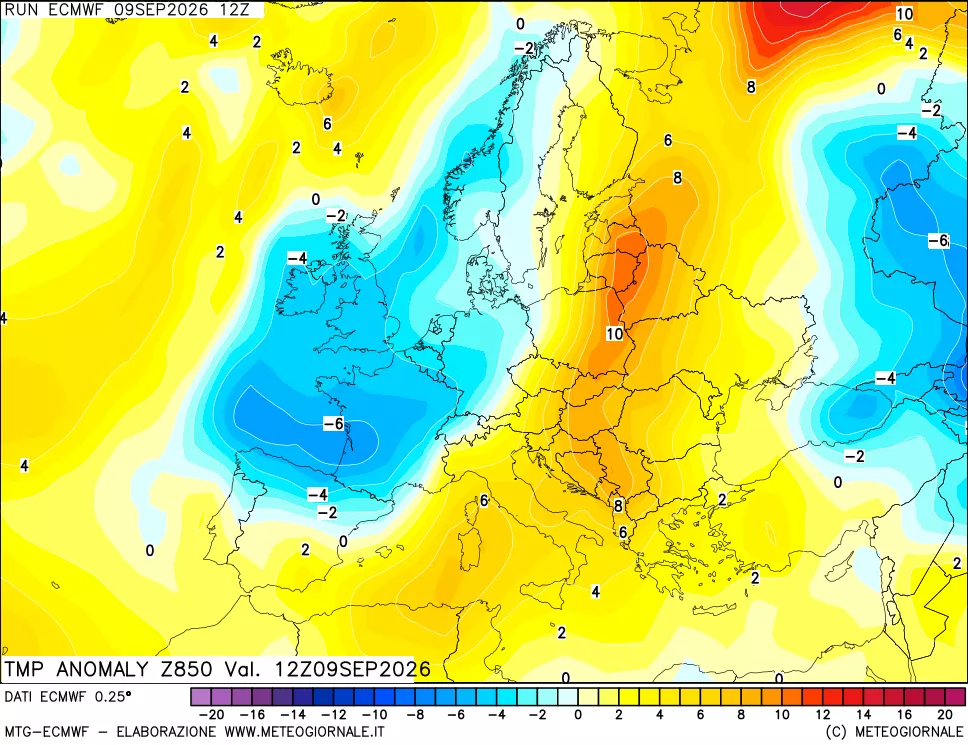 mappa 850 hPa Temp Anomaly vs Cli.No 1981-2010