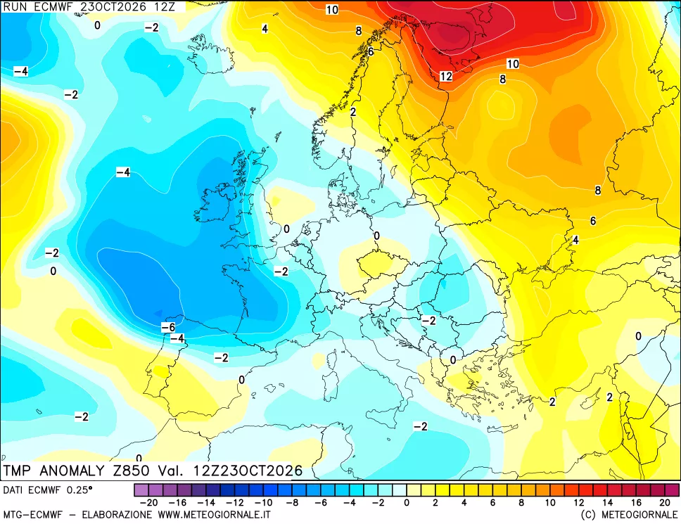 mappa 850 hPa Temp Anomaly vs Cli.No 1981-2010