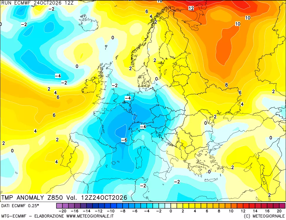 mappa 850 hPa Temp Anomaly vs Cli.No 1981-2010