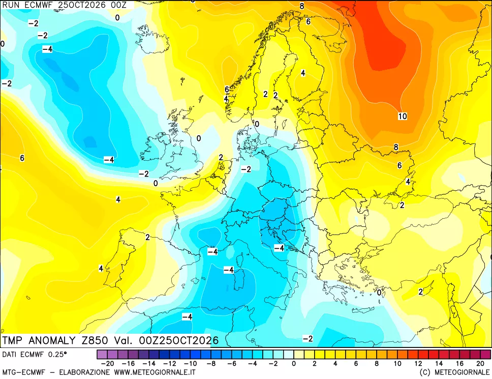mappa 850 hPa Temp Anomaly vs Cli.No 1981-2010