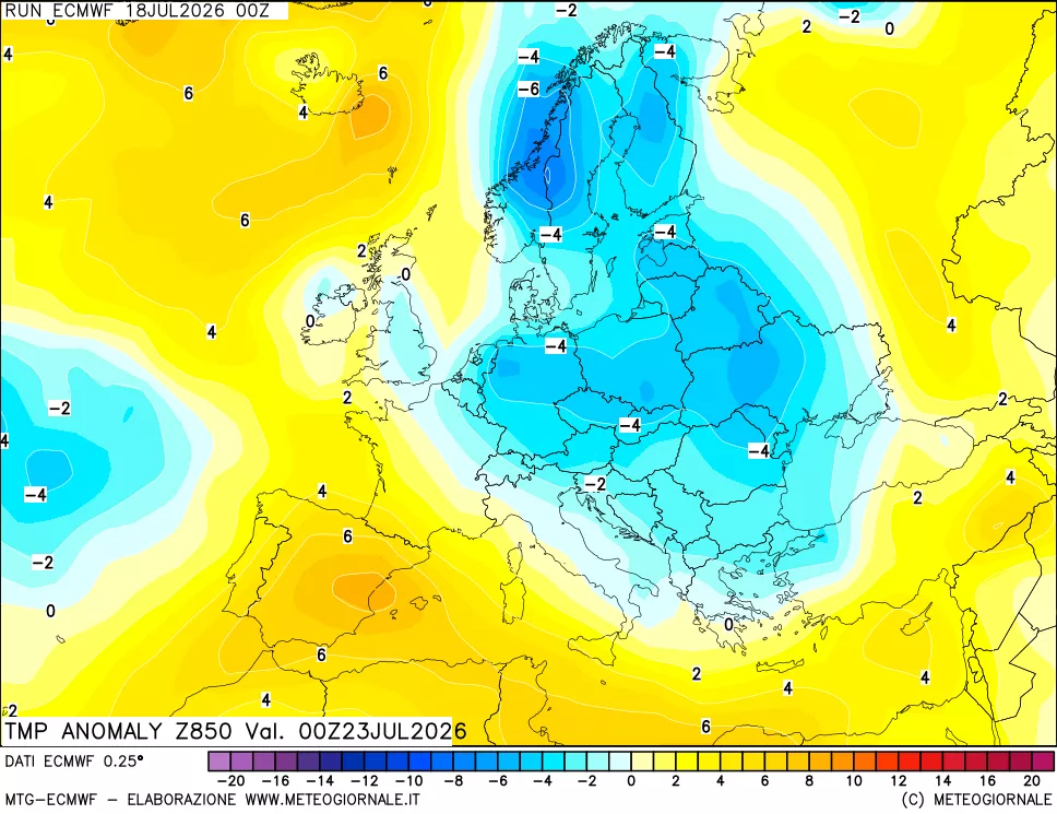 mappa 850 hPa Temp Anomaly vs Cli.No 1981-2010