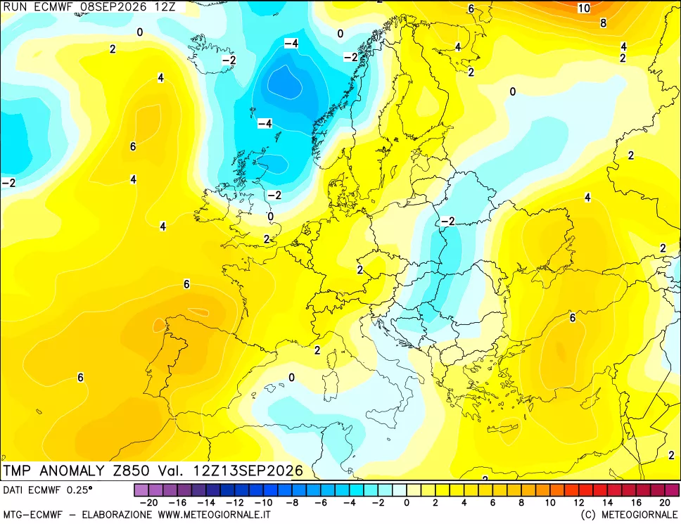 mappa 850 hPa Temp Anomaly vs Cli.No 1981-2010