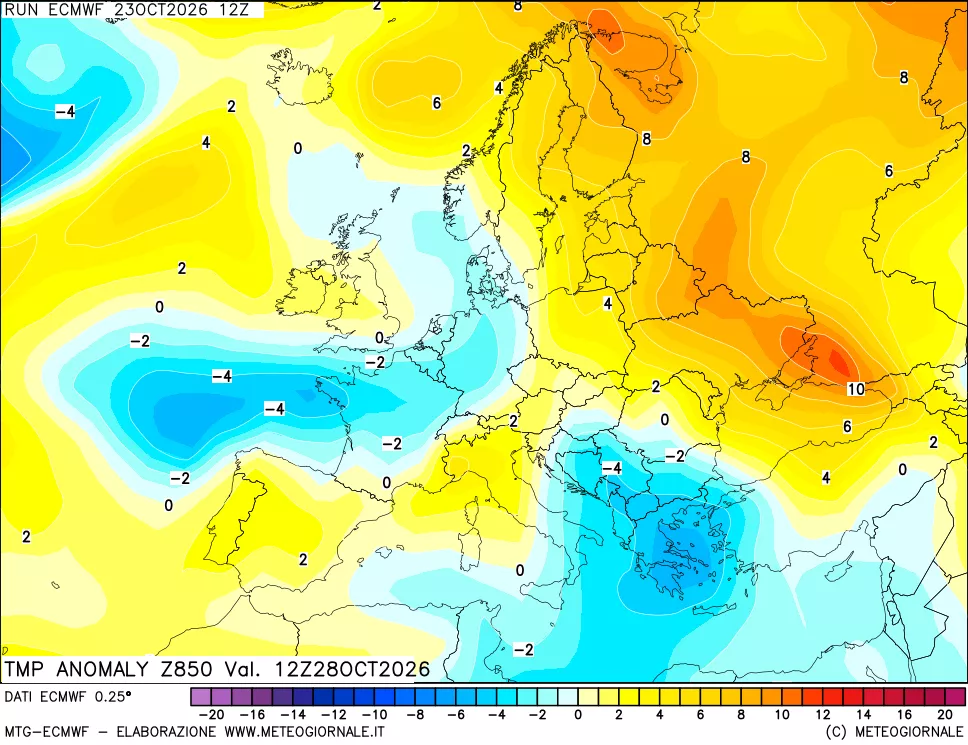 mappa 850 hPa Temp Anomaly vs Cli.No 1981-2010