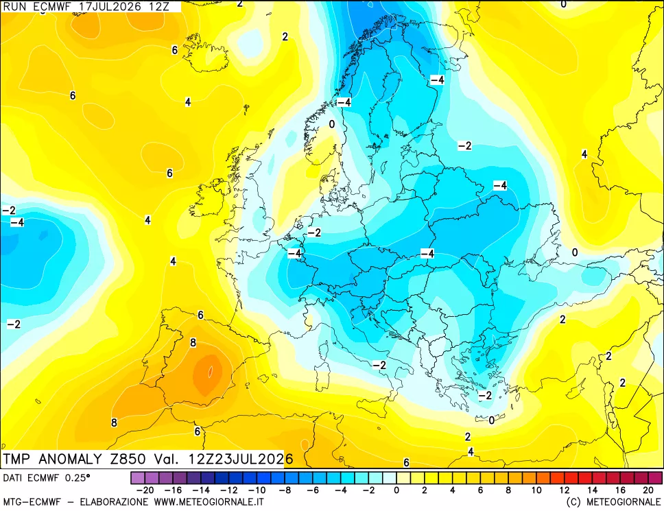 mappa 850 hPa Temp Anomaly vs Cli.No 1981-2010