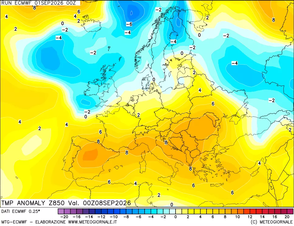 mappa 850 hPa Temp Anomaly vs Cli.No 1981-2010