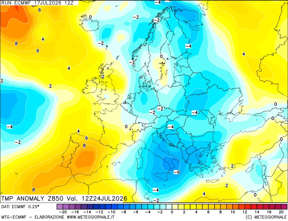 mappa 850 hPa Temp Anomaly vs Cli.No 1981-2010