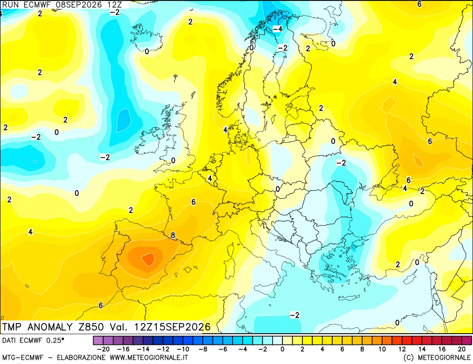 mappa 850 hPa Temp Anomaly vs Cli.No 1981-2010