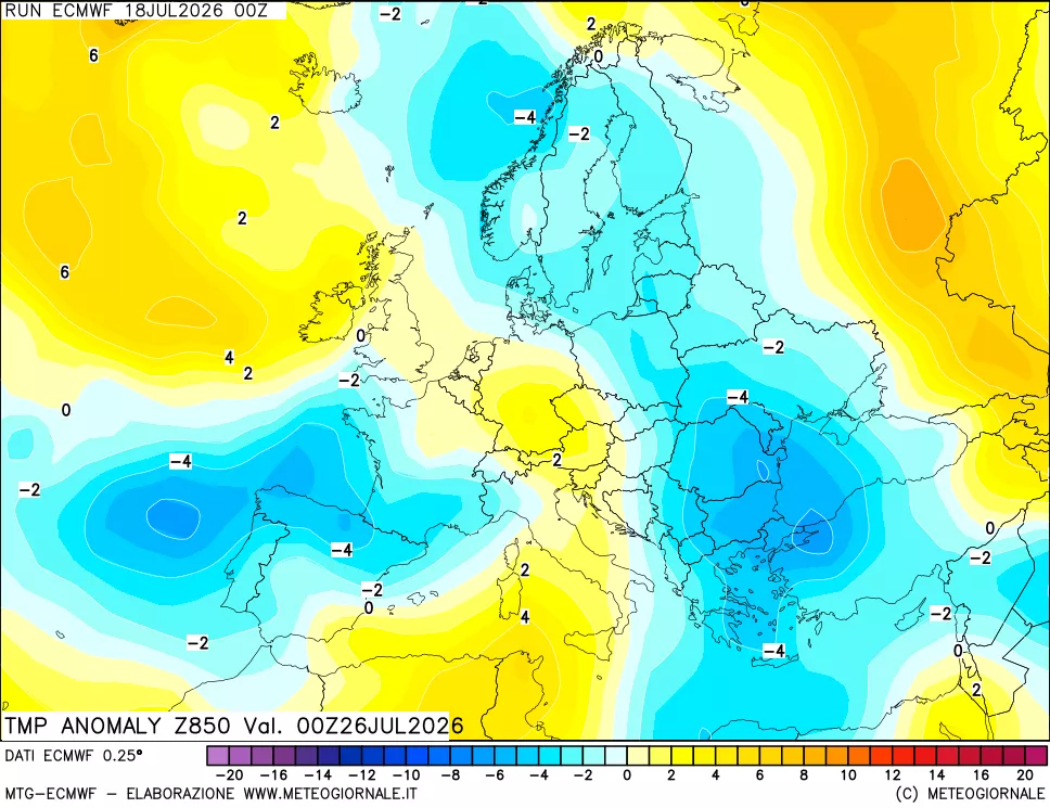 mappa 850 hPa Temp Anomaly vs Cli.No 1981-2010