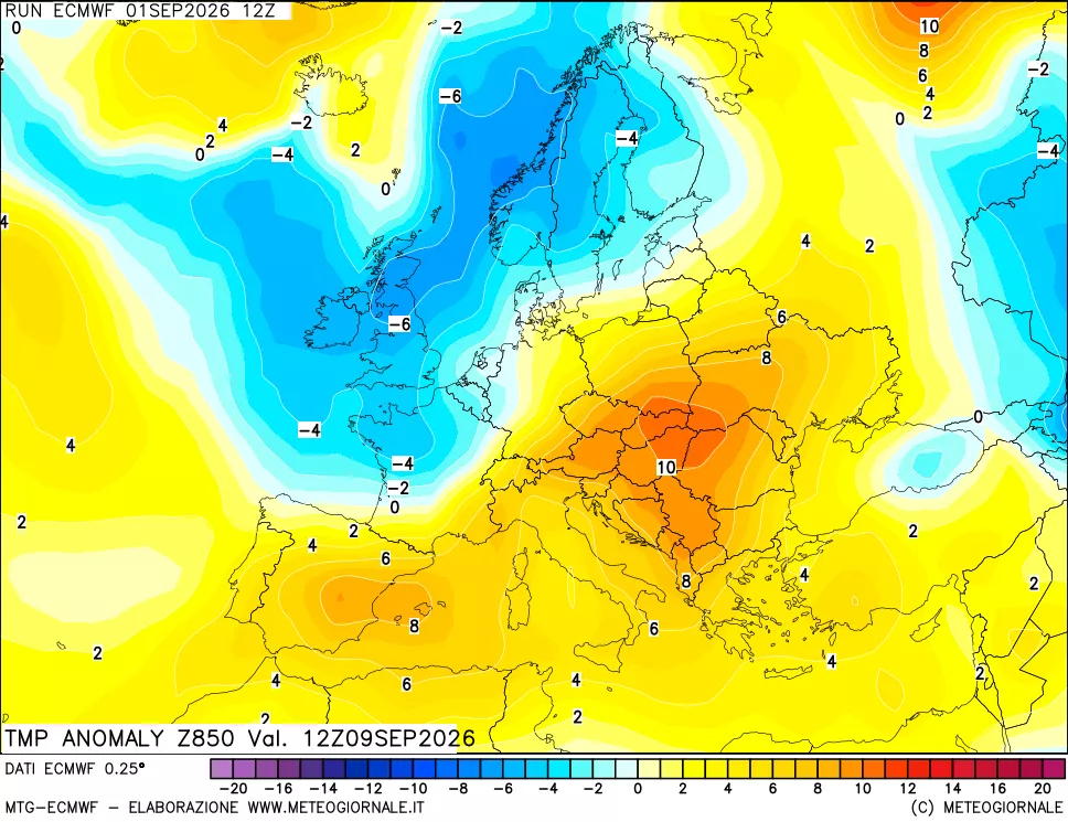 mappa 850 hPa Temp Anomaly vs Cli.No 1981-2010