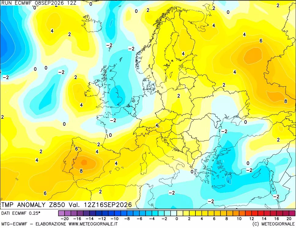mappa 850 hPa Temp Anomaly vs Cli.No 1981-2010