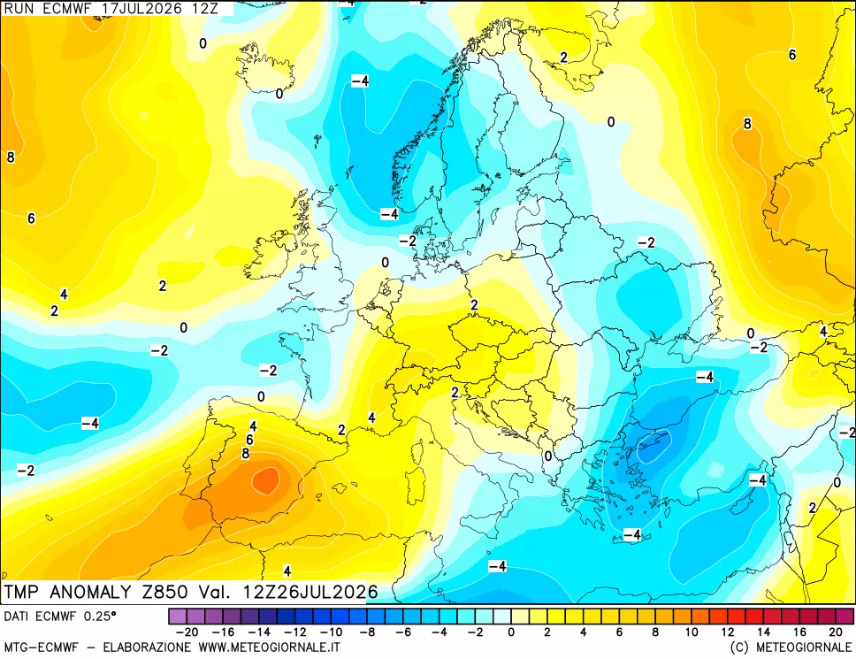 mappa 850 hPa Temp Anomaly vs Cli.No 1981-2010