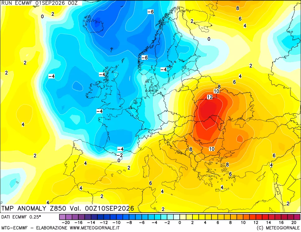 mappa 850 hPa Temp Anomaly vs Cli.No 1981-2010