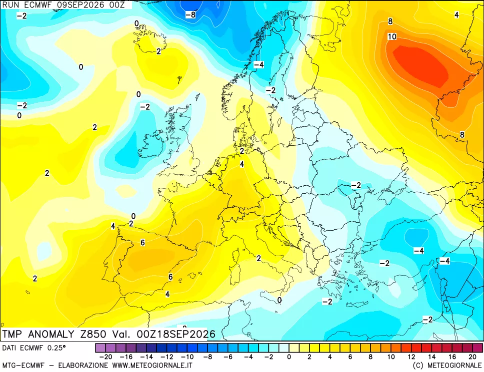 mappa 850 hPa Temp Anomaly vs Cli.No 1981-2010