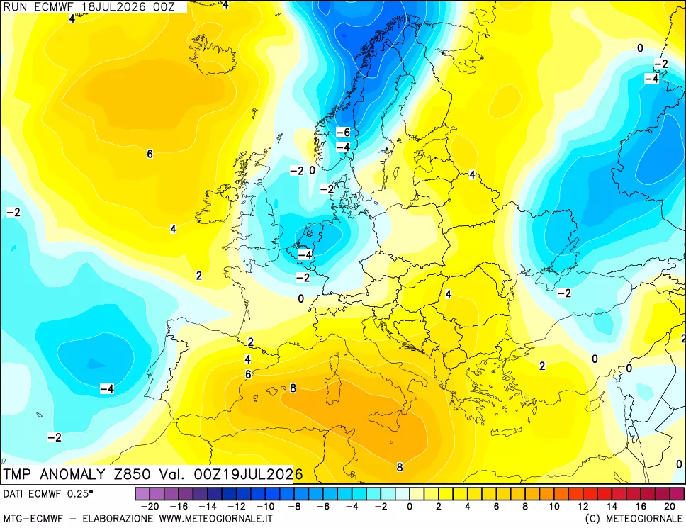 mappa 850 hPa Temp Anomaly vs Cli.No 1981-2010