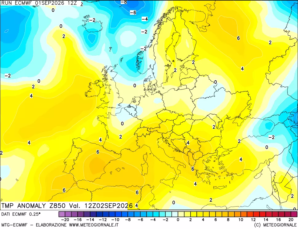 mappa 850 hPa Temp Anomaly vs Cli.No 1981-2010