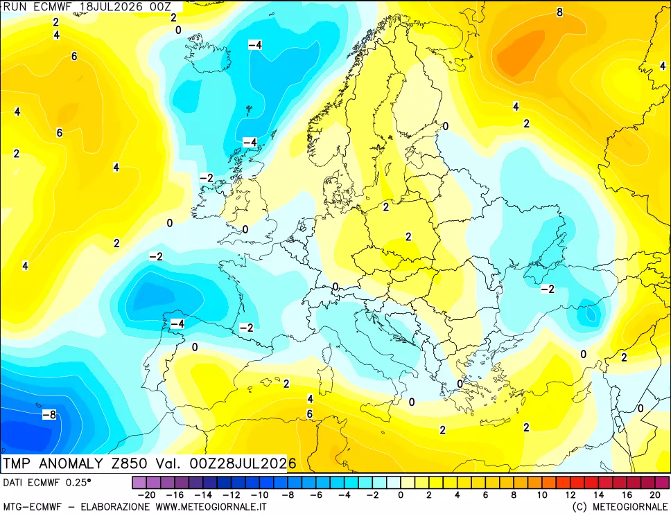 mappa 850 hPa Temp Anomaly vs Cli.No 1981-2010
