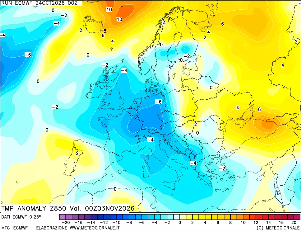 mappa 850 hPa Temp Anomaly vs Cli.No 1981-2010