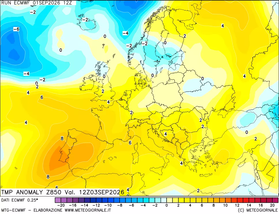 mappa 850 hPa Temp Anomaly vs Cli.No 1981-2010