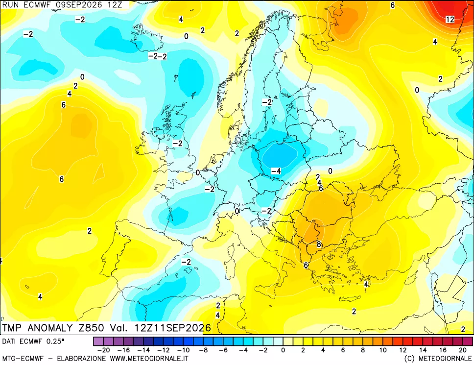 mappa 850 hPa Temp Anomaly vs Cli.No 1981-2010