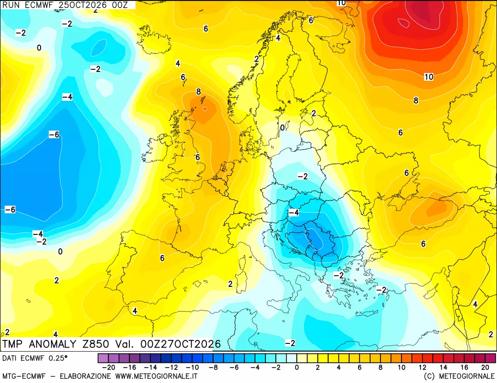 mappa 850 hPa Temp Anomaly vs Cli.No 1981-2010