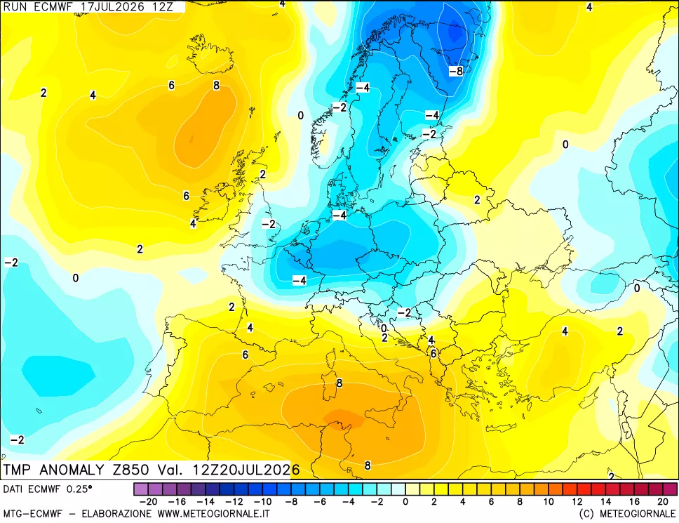 mappa 850 hPa Temp Anomaly vs Cli.No 1981-2010