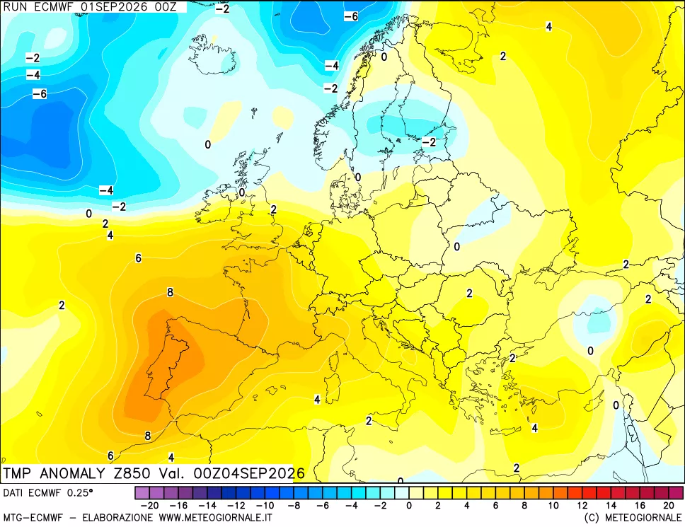 mappa 850 hPa Temp Anomaly vs Cli.No 1981-2010