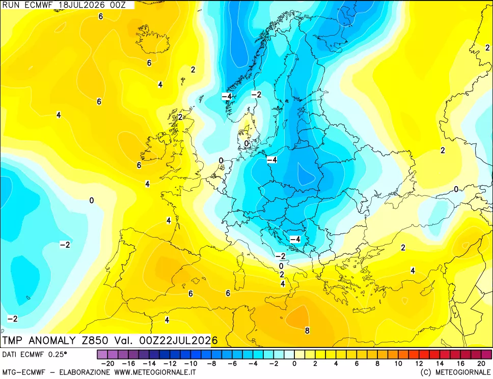 mappa 850 hPa Temp Anomaly vs Cli.No 1981-2010