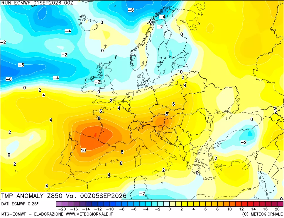 mappa 850 hPa Temp Anomaly vs Cli.No 1981-2010