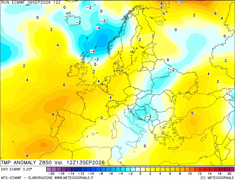 mappa 850 hPa Temp Anomaly vs Cli.No 1981-2010