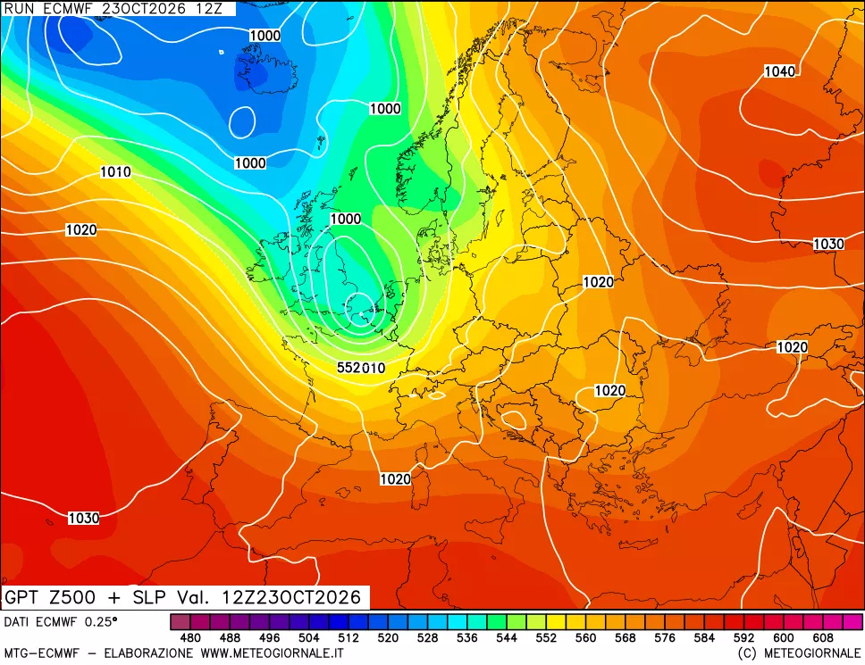 mappa Geopotenziali a 500 hPa + Pressione sul livello del mare