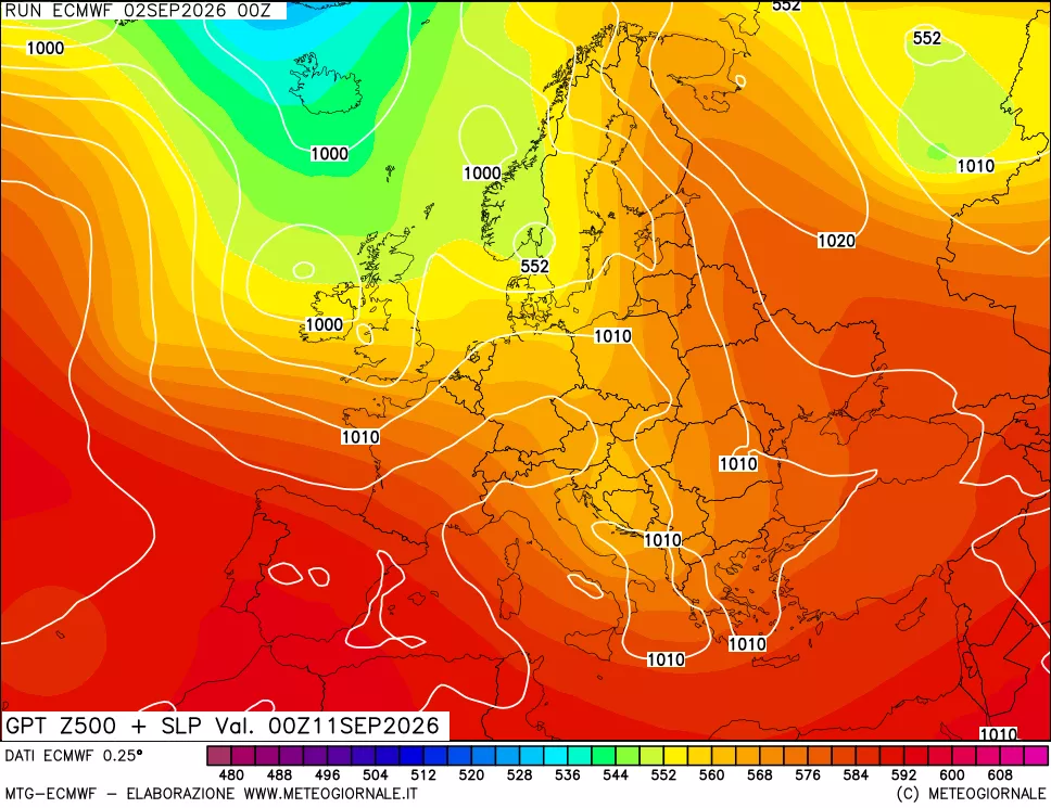 mappa Geopotenziali a 500 hPa + Pressione sul livello del mare