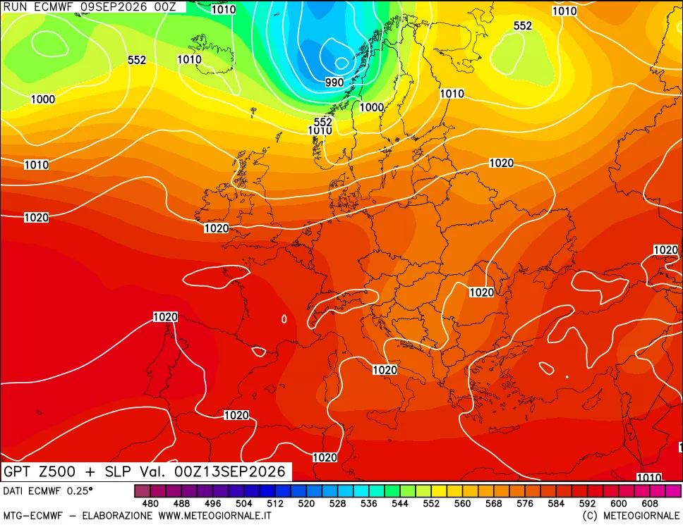 mappa Geopotenziali a 500 hPa + Pressione sul livello del mare