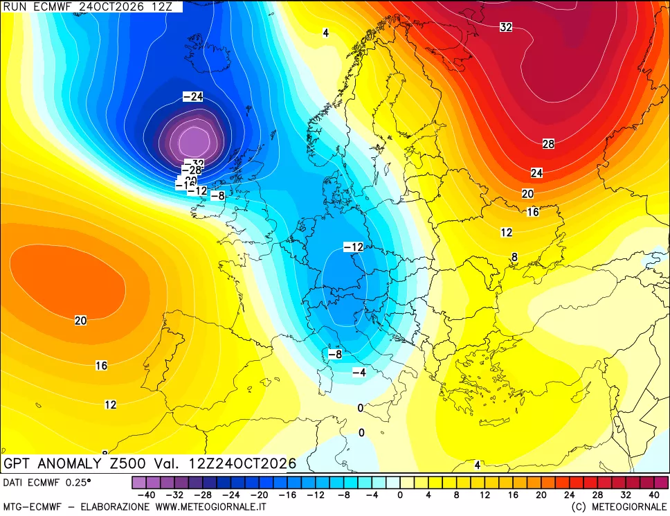 mappa 500 hPa GPT Anomaly vs Cli.No 1981-2010